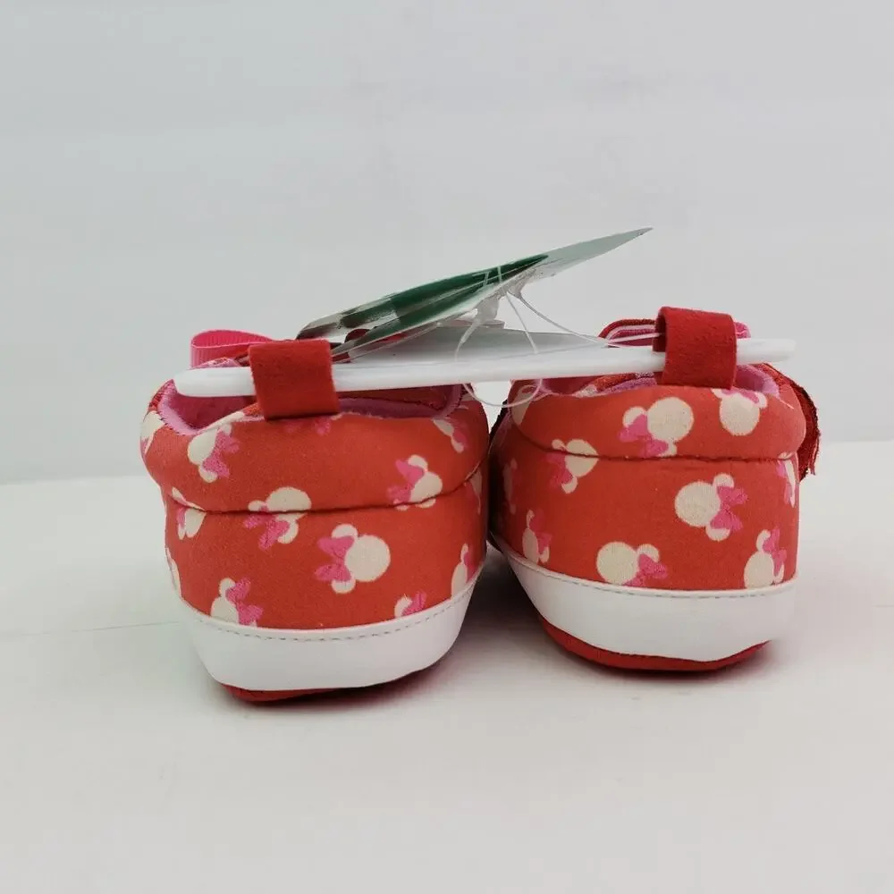 Disney Infant Baby Size 9-12 Months Red Pink Minnie Mouse Bow Slipper Shoes